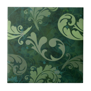 Falling Green Feathers Pattern Ceramic Tile