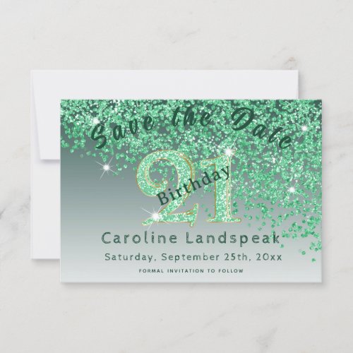 Falling Green Glitter for 21st Birthday Save The Date