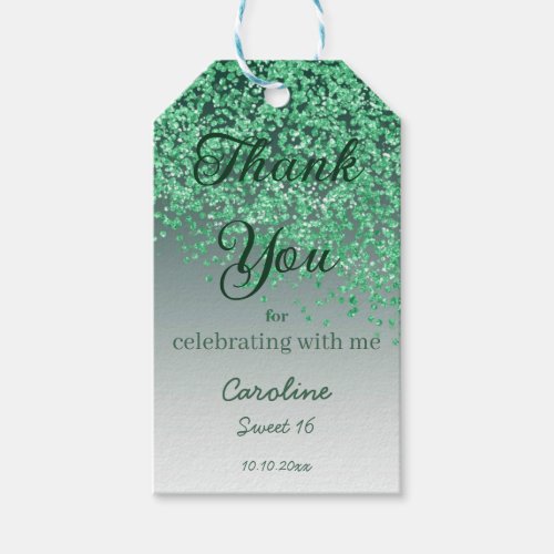 Falling Green Glitter Sweet 16 Personalized Gift Tags