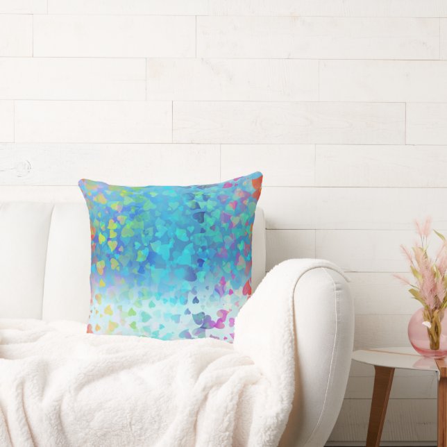 Falling Hearts Baby Blue Throw Pillow (Couch)