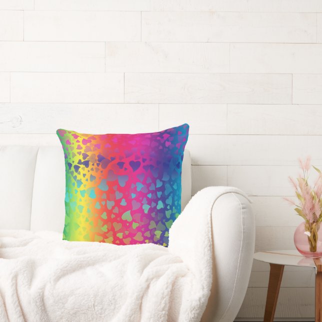 Falling Hearts Colorful Throw Pillow (Couch)