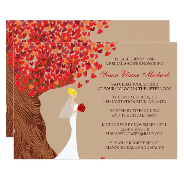 Falling Hearts Oak Tree Fall Bridal Shower Invitation