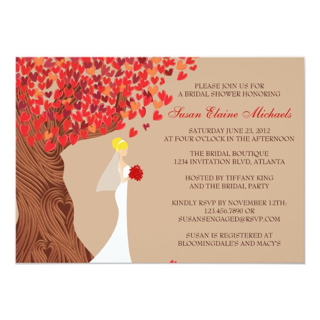 Falling Hearts Oak Tree Fall Bridal Shower Invitation
