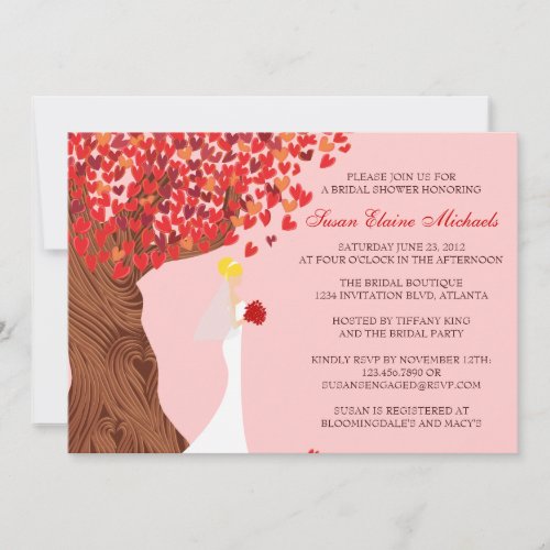 Falling Hearts Oak Tree Fall Bridal Shower Invitations