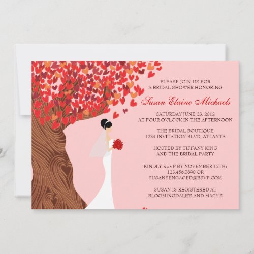 Falling Hearts Oak Tree Fall Bridal Shower Invitation