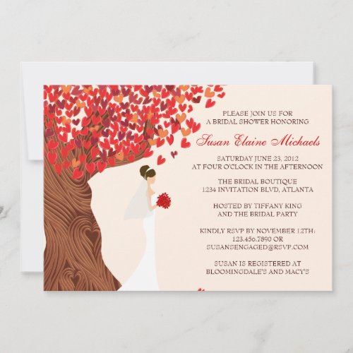 Falling Hearts Oak Tree Fall Bridal Shower Invitation