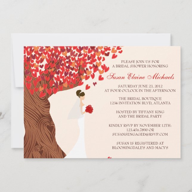 Falling Hearts Oak Tree Fall Bridal Shower Invitation (Front)