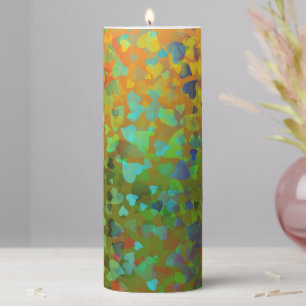 Falling Hearts Orange Pillar Candle