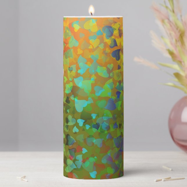Falling Hearts Orange Pillar Candle (In Situ)