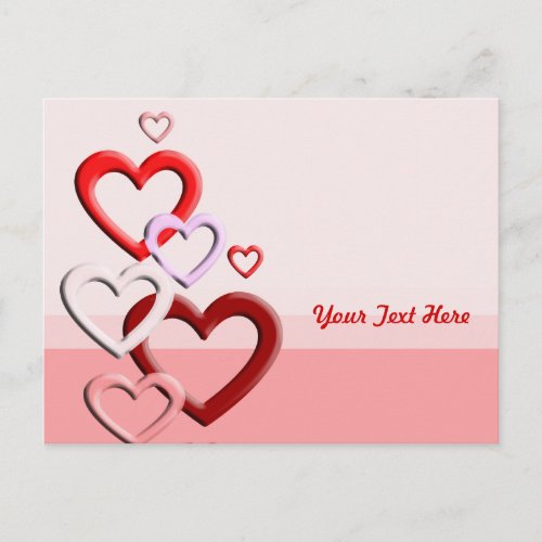 falling hearts pink background postcard