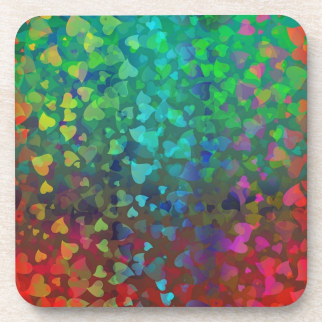 Falling Hearts Red and Green Beverage Coaster (Front)