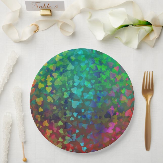 Falling Hearts Red and Green Paper Plates (Wedding)