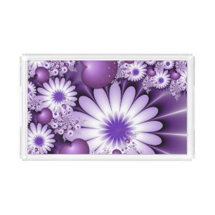 Falling in Love Abstract Flowers & Hearts Fractal Acrylic Tray