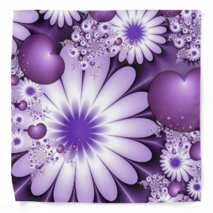 Falling in Love Abstract Flowers & Hearts Fractal Bandana