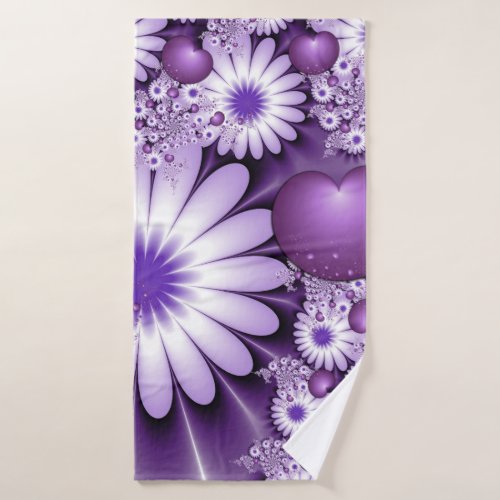 Falling in Love Abstract Flowers  Hearts Fractal Bath Towel