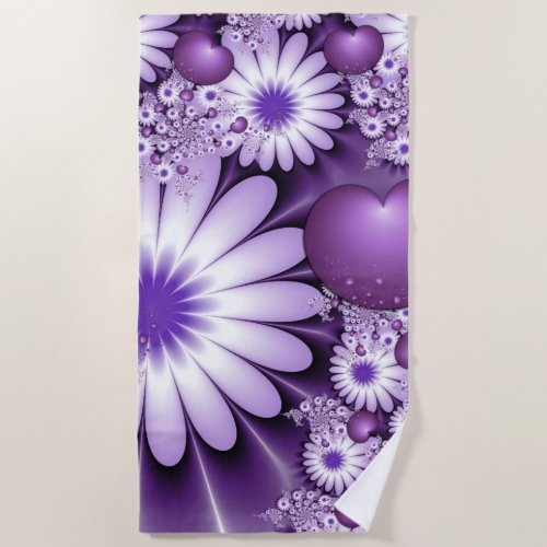 Falling in Love Abstract Flowers  Hearts Fractal Beach Towel