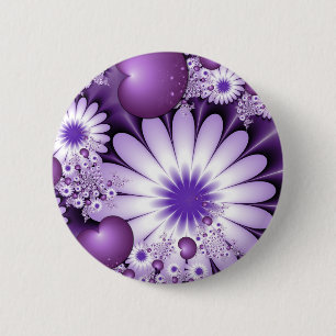 Falling in Love Abstract Flowers & Hearts Fractal Button