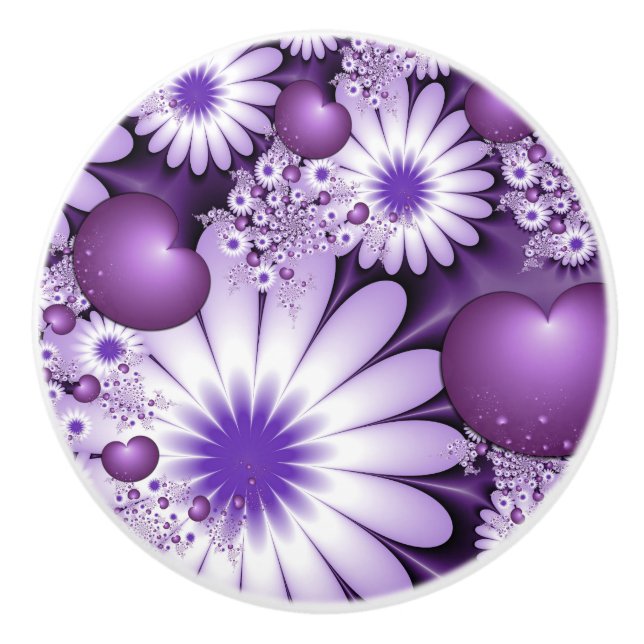 Falling in Love Abstract Flowers & Hearts Fractal Ceramic Knob (Front)
