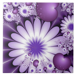 Falling in Love Abstract Flowers & Hearts Fractal Ceramic Tile