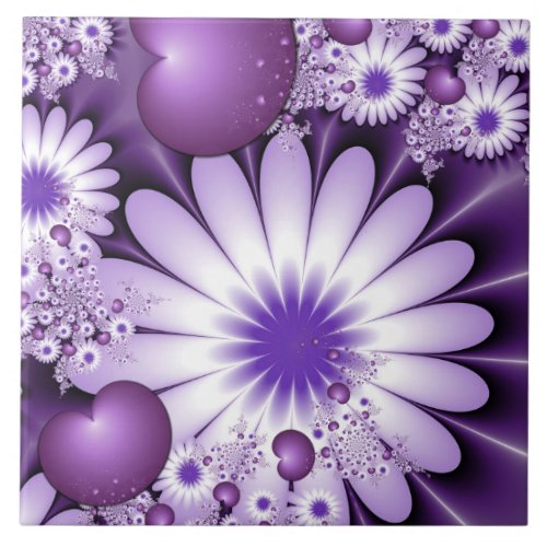 Falling in Love Abstract Flowers  Hearts Fractal Ceramic Tile