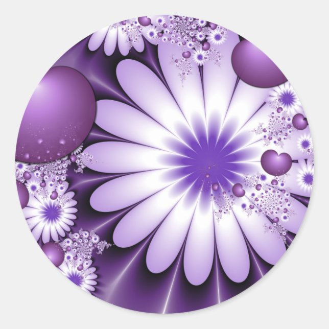 Falling in Love Abstract Flowers & Hearts Fractal Classic Round Sticker (Front)