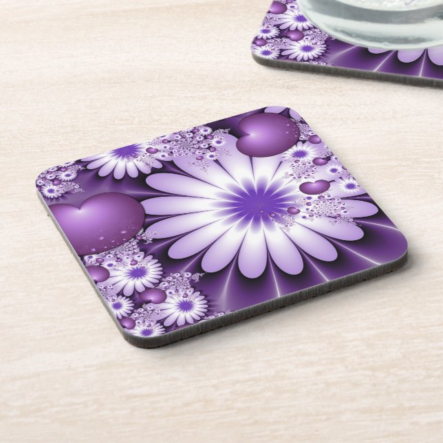 Falling in Love Abstract Flowers & Hearts Fractal Drink Coaster (Left Side)