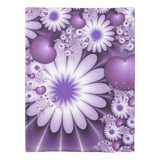 Falling in Love Abstract Flowers & Hearts Fractal Duvet Cover (Back)