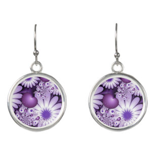 Falling in Love Abstract Flowers & Hearts Fractal Earrings