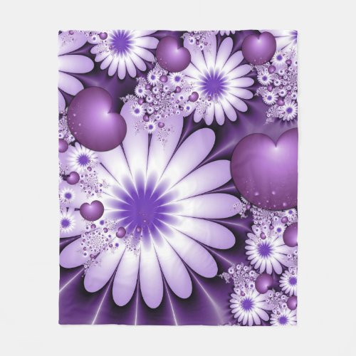 Falling in Love Abstract Flowers  Hearts Fractal Fleece Blanket