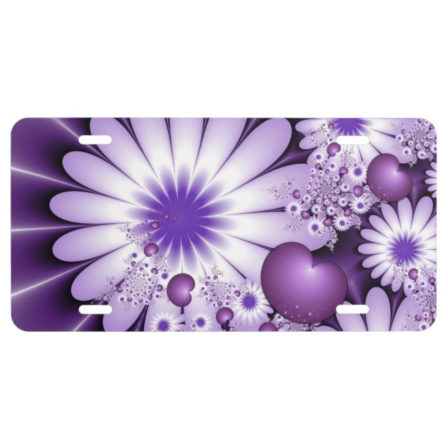 Falling in Love Abstract Flowers & Hearts Fractal License Plate (Front)