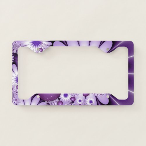 Falling in Love Abstract Flowers  Hearts Fractal License Plate Frame