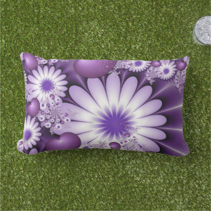 Falling in Love Abstract Flowers & Hearts Fractal Lumbar Pillow