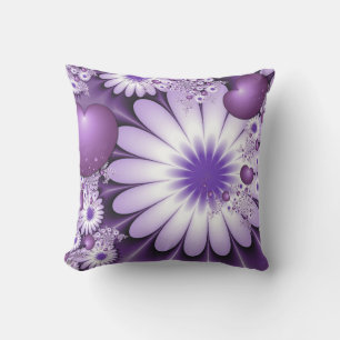 Falling in Love Abstract Flowers & Hearts Fractal Outdoor Pillow
