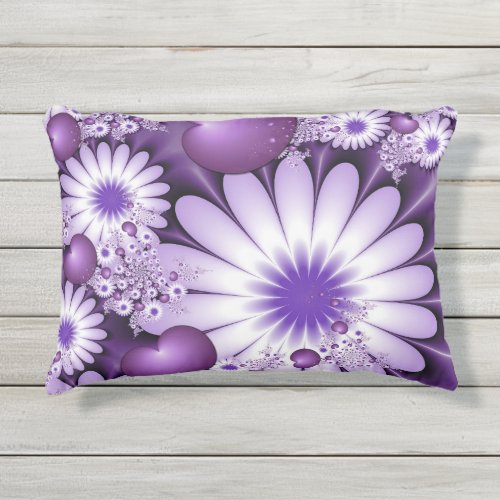 Falling in Love Abstract Flowers  Hearts Fractal Outdoor Pillow