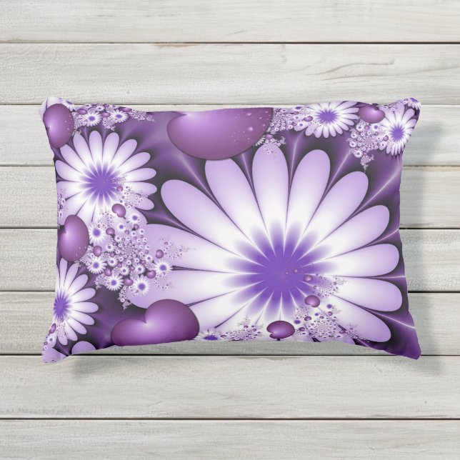 Falling in Love Abstract Flowers & Hearts Fractal Outdoor Pillow (Front)