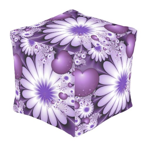 Falling in Love Abstract Flowers  Hearts Fractal Outdoor Pouf