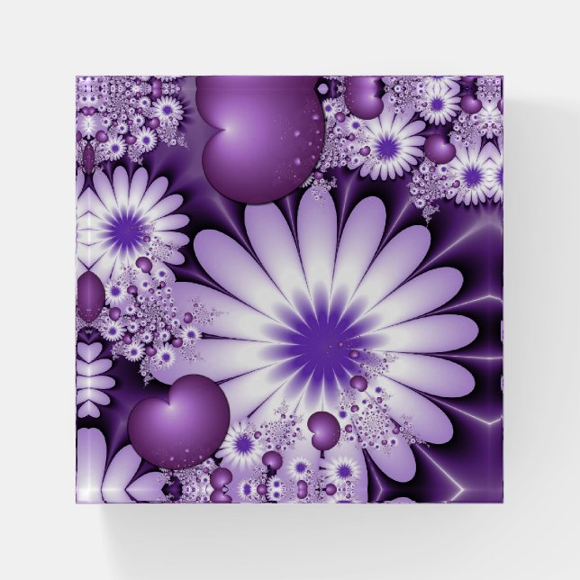Falling in Love Abstract Flowers & Hearts Fractal Paperweight (Front)