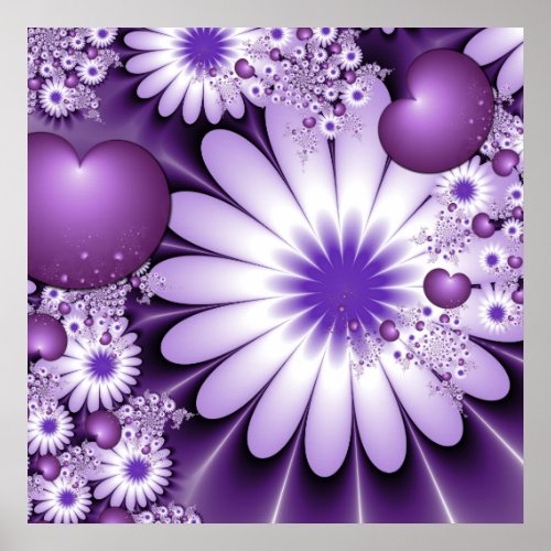Falling in Love Abstract Flowers  Hearts Fractal Poster