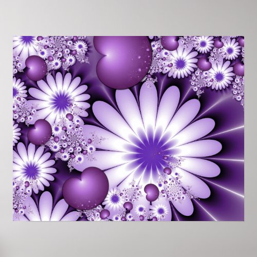 Falling in Love Abstract Flowers  Hearts Fractal Poster