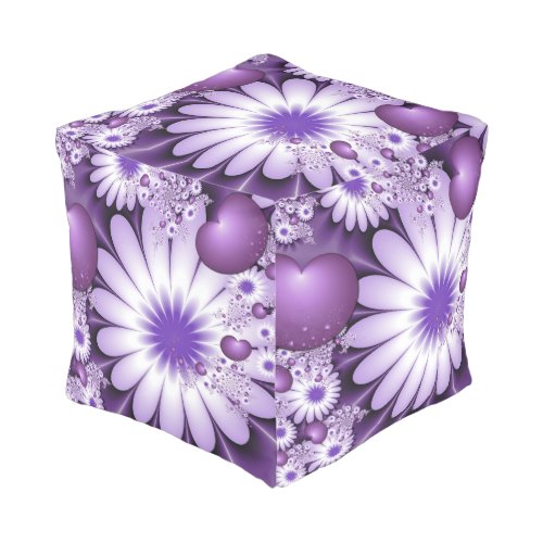 Falling in Love Abstract Flowers  Hearts Fractal Pouf
