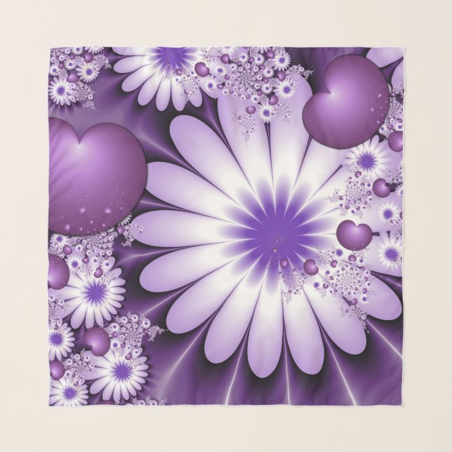 Falling in Love Abstract Flowers & Hearts Fractal Scarf (Front)
