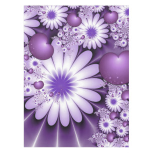 Falling in Love Abstract Flowers & Hearts Fractal Tablecloth