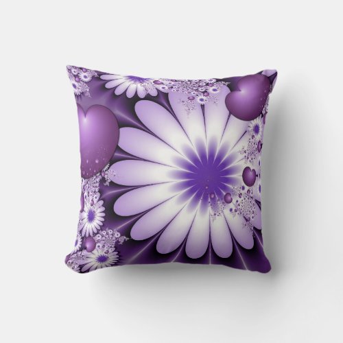 Falling in Love Abstract Flowers  Hearts Fractal Throw Pillow