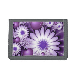 Falling in Love Abstract Flowers &amp; Hearts Fractal Trifold Wallet