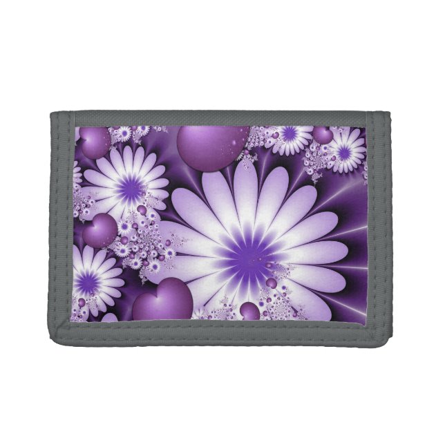 Falling in Love Abstract Flowers & Hearts Fractal Trifold Wallet (Front)