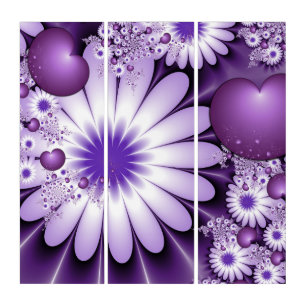 Falling in Love Abstract Flowers & Hearts Fractal Triptych