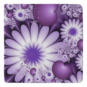 Falling in Love Abstract Flowers & Hearts Fractal Trivet