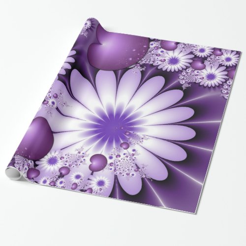 Falling in Love Abstract Flowers  Hearts Fractal Wrapping Paper
