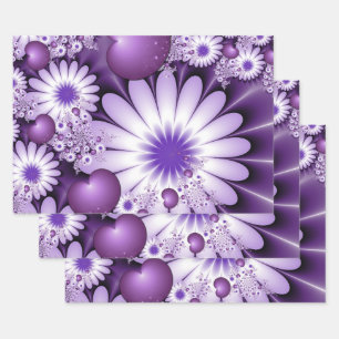 Falling in Love Abstract Flowers & Hearts Fractal Wrapping Paper Sheets