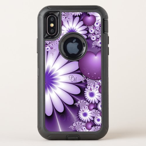 Falling in Love Abstract Flowers  Hearts Monogram OtterBox Defender iPhone X Case